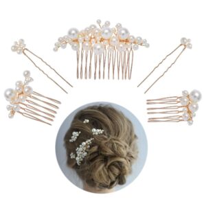 SPOKKI ヘアアクセサリー パール ヘアピン 髪飾り 3種類 5本セット ウェディング 結婚式 卒業式 発表会, ホワイト