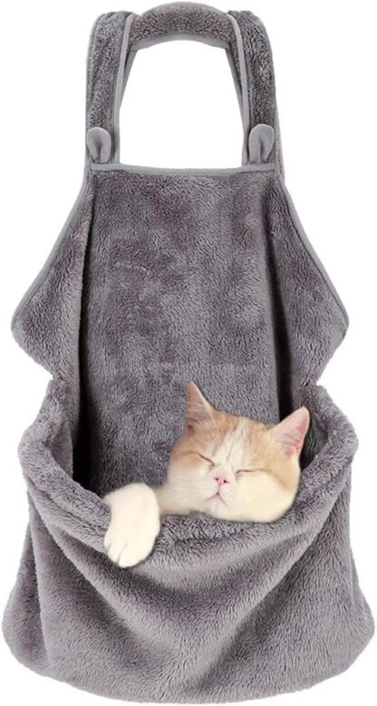 MuYaoPet  ペット猫寝袋 抱っこ用エプロン ポケット 猫 ニャンコ 小型犬 キャリア 抱っこ紐 カンガルーポケット ペットスリング 毛粘着防止 暖かい ブランケット 防寒対策 (S, 灰)