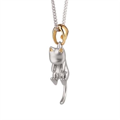 KUNOVO ネックレス楽しい猫の形をしたネックレスフロストテクスチャペンダントネックレスギフトに最適な925シルバーシンプルネックレス - 画像 (2)