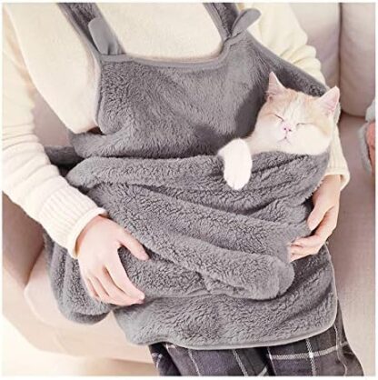 MuYaoPet  ペット猫寝袋 抱っこ用エプロン ポケット 猫 ニャンコ 小型犬 キャリア 抱っこ紐 カンガルーポケット ペットスリング 毛粘着防止 暖かい ブランケット 防寒対策 (S, 灰) - 画像 (3)