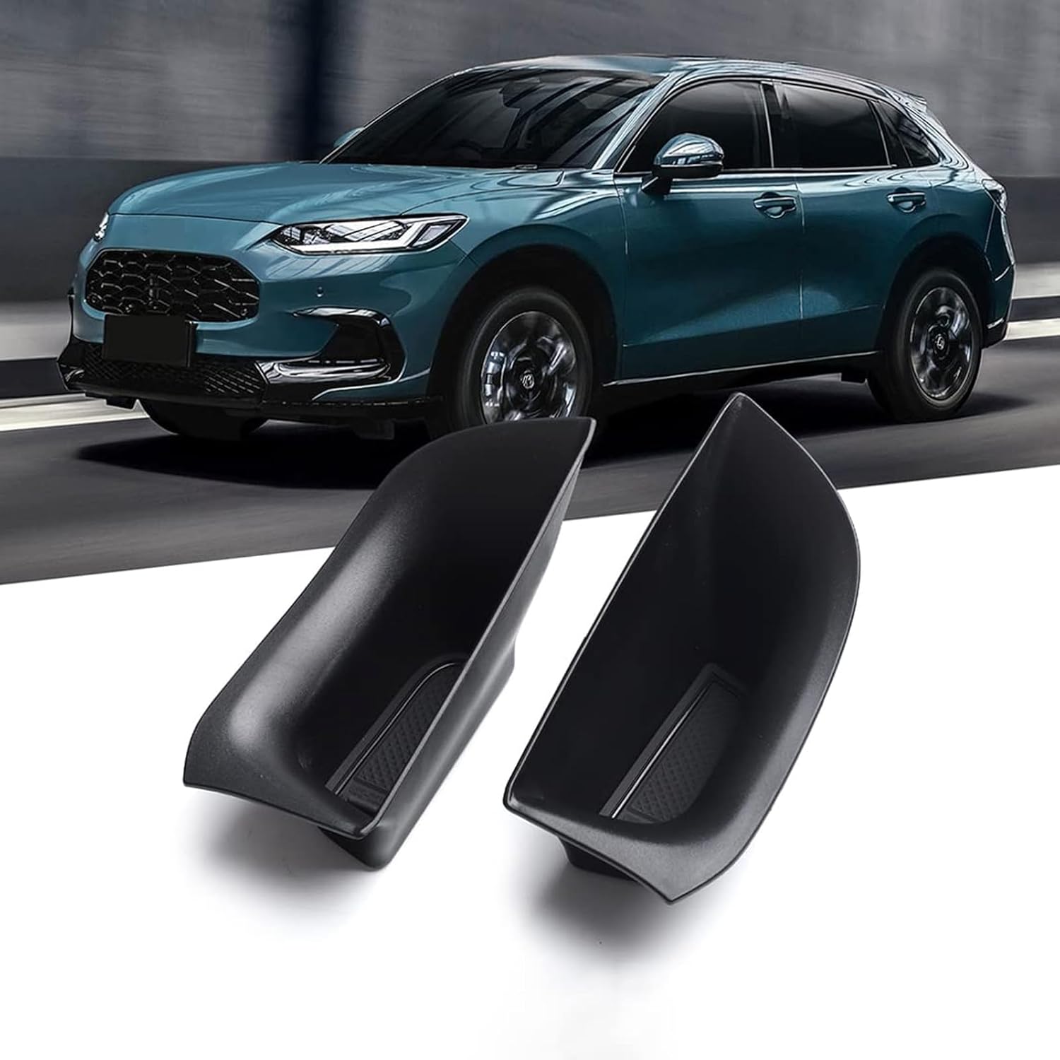 smabee ホンダ 新型 ZR-V HR-V 専用 2023年 フロントドア ドアハンドル 収納ボックス ラバーマット付き ドアポケット インテリア アクセサリー 小物入れ (2個/セット)