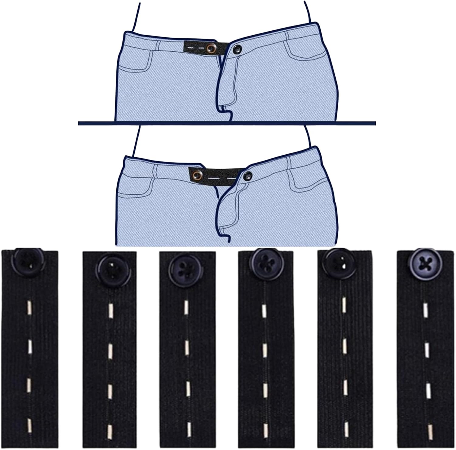 ウエスト調整ボタン ズボン サイズ調整 3段階調節 ウエスト広げ 縮め アジャスター 簡単装着 マタニティ対応 6個セット (6)