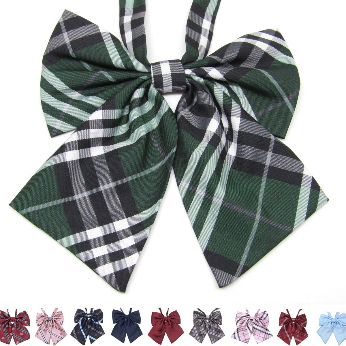 制服 リボン/上質 大きめ ふんわり ボリューム/ストライプ グリーン